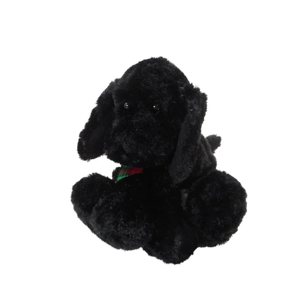 Gund Plush Puppy Jangles Black Lab Poodle Dog Jingle Bell Paws Plaid Bow 6